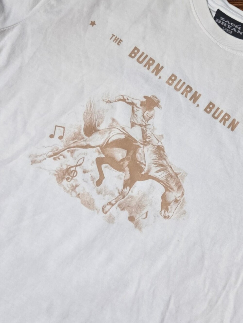 Zach Bryan Cream'The Burn, Burn, Burn' Concert Western Graphic T-Shirt - Picture 2 of 5